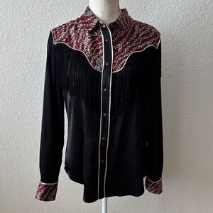 Idyllwind by Miranda Lambert Black and Red Western Fringe Blouse Size Medium